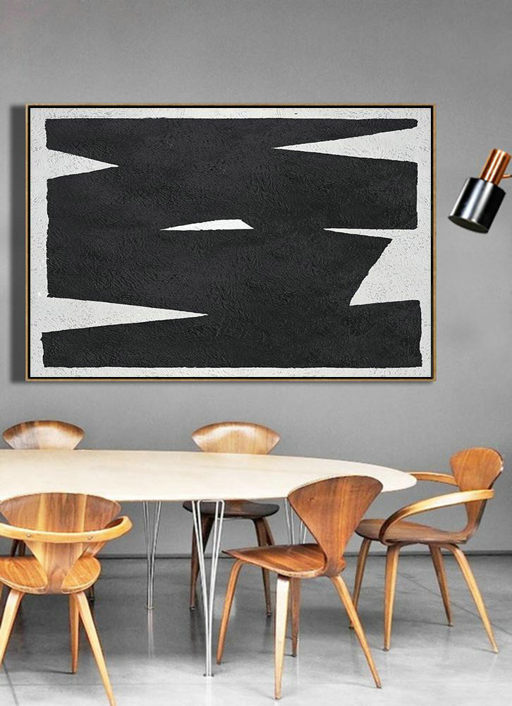 Textured Painting Canvas Art,Hand Painted Oversized Horizontal Minimal Art On Canvas, Black And White Minimalist Painting - Large Colorful Wall Art